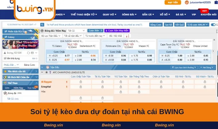Soi tỷ lệ kèo đưa dự đoán tại nhà cái BWING